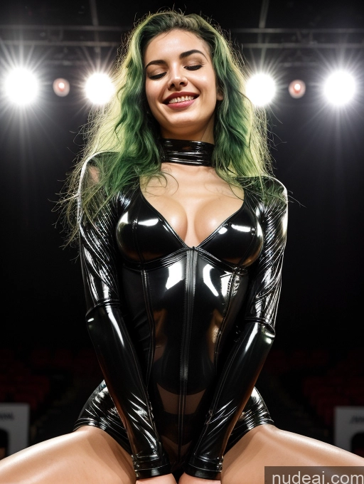 ai nude image of araffed woman in a latex outfit posing for a picture pics of Woman Perfect Boobs Beautiful Lipstick Big Ass Skinny Abs Perfect Body 18 Happy Orgasm Green Hair Messy French Skin Detail (beta) Front View Spreading Legs Latex Transparent Detailed Stage