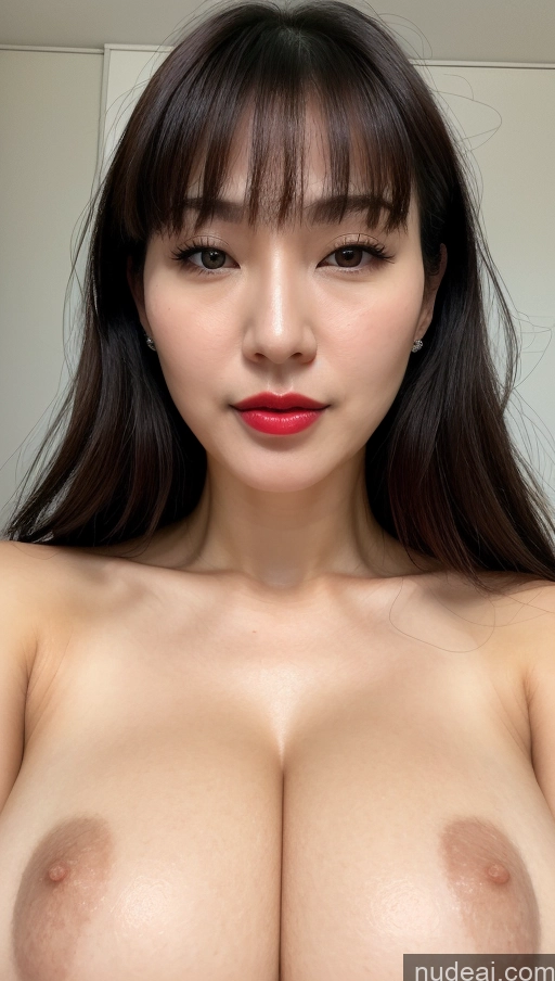 ai nude image of arafed asian woman with big breast showing off her big tits pics of Woman One Huge Boobs Beautiful Lipstick Fairer Skin 30s Black Hair Close-up View Simple Detailed Korean Bangs