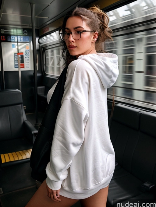 ai nude image of araffed woman in white hoodie standing on a train pics of Thick Chubby 18 Serious Black Hair Russian Train Detailed Fairer Skin Glasses Cumshot Ponytail Oversized Sweater/Hoodie