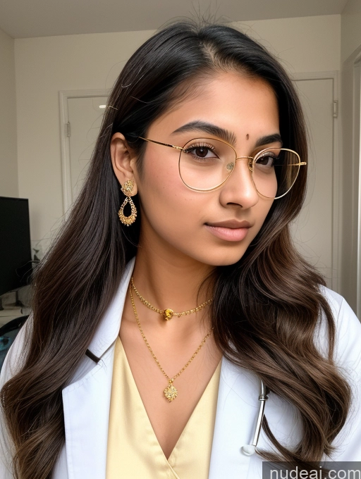 ai nude image of a close up of a woman wearing glasses and a white coat pics of Sorority 18 Ponytail Indian Gold Jewelry Jewelry Diamond Jewelry Thin Round Glasses Doctor