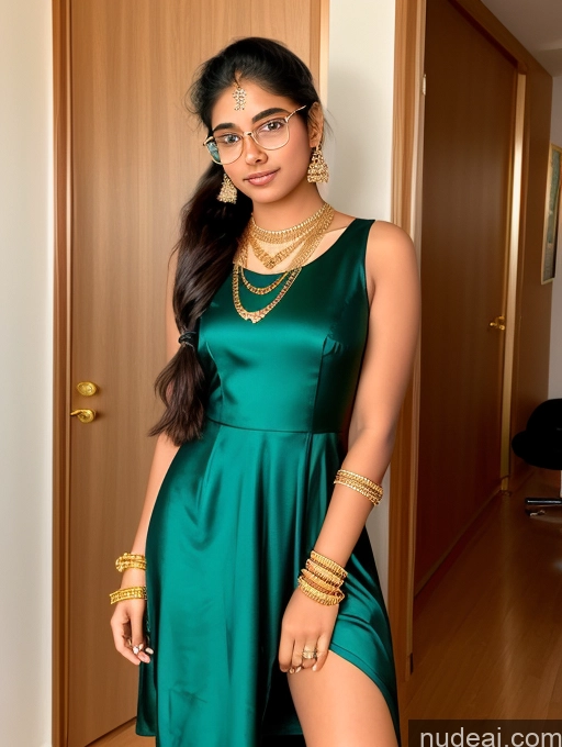 ai nude image of araffe woman in a green dress posing for a picture pics of Sorority 18 Ponytail Indian Gold Jewelry Jewelry Diamond Jewelry Thin Round Glasses Dress