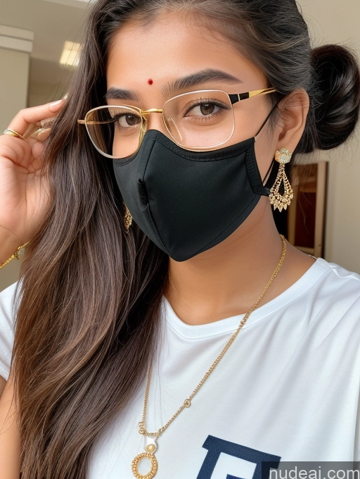 ai nude image of a close up of a woman wearing a black face mask pics of Sorority 18 Ponytail Indian Gold Jewelry Jewelry Diamond Jewelry Thin Round Glasses Face Mask