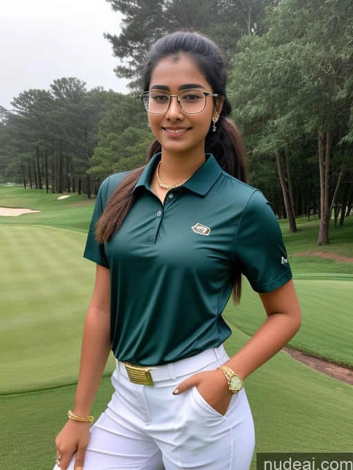 ai nude image of arafed woman in green shirt and white pants standing on a golf course pics of Sorority Beautiful 18 Ponytail Indian Diamond Jewelry Gold Jewelry Jewelry Thin Round Glasses Golf