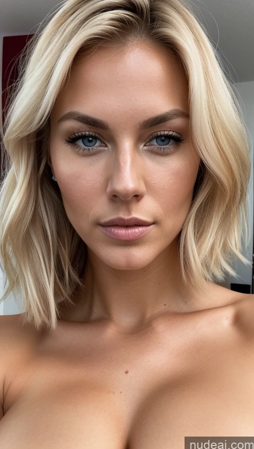 ai nude image of a close up of a woman with a very big breast pics of Huge Boobs Muscular Abs Tall Tanned Skin 20s Seductive Blonde Scandinavian Skin Detail (beta) Miss Universe Model Sexy Face Orgasm Shocked Bobcut Serious Close-up View