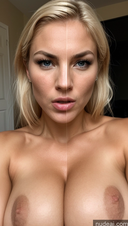 ai nude image of a close up of a woman with a very big breast pics of Huge Boobs Muscular Abs Tall Tanned Skin 20s Seductive Blonde Scandinavian Skin Detail (beta) Miss Universe Model Sexy Face Orgasm Shocked Serious Close-up View Angry Bangs Blowjob