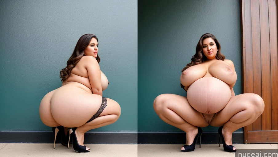 ai nude image of araffed woman in a black lingerie and high heels posing for a picture pics of Huge Boobs Beautiful Big Ass Thick Chubby Big Hips Tall Long Legs Pregnant Persian Front View Nude High Heels Stockings Squatting One Milf