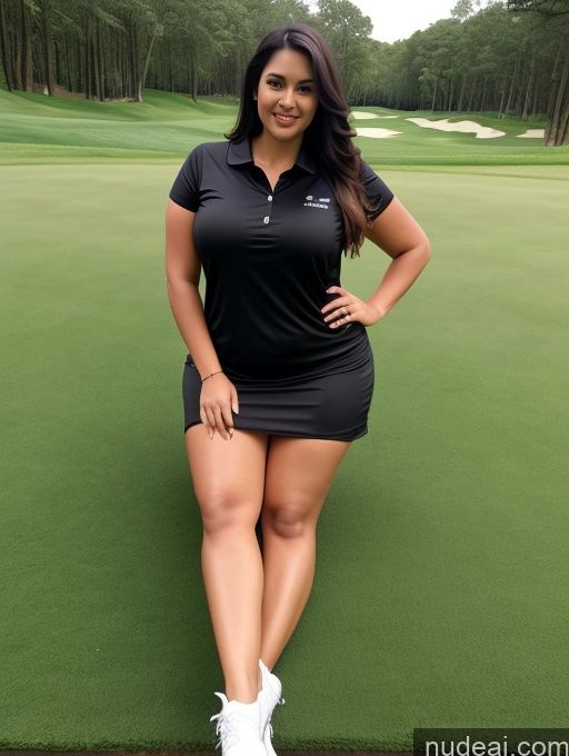 ai nude image of arafed woman in a black dress posing on a green golf course pics of Woman One Perfect Boobs Beautiful Big Ass Chubby Long Legs Perfect Body 30s Seductive Sexy Face Black Hair Long Hair Indian Front View Teacher On Back Golf