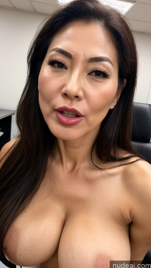 ai nude image of a close up of a woman with a big breast posing for a picture pics of Milf Perfect Boobs Beautiful Lipstick Big Ass Perfect Body Oiled Body 60s Ahegao Japanese Skin Detail (beta) Office Cumshot Cleavage Dark Lighting Detailed Secretary