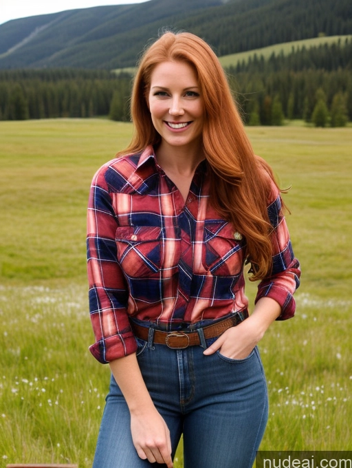 related ai porn images free for Model One Perfect Boobs 40s Happy Ginger Long Hair Meadow Front View Jeans Lumberjack Shirt White Fairer Skin Western