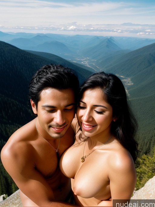 ai nude image of they are posing for a picture on a mountain top pics of 20s Orgasm Black Hair Long Hair Film Photo Front View Nude Jewelry Bright Lighting Indian Woman + Man Two Small Tits Beautiful Mountains Blowjob