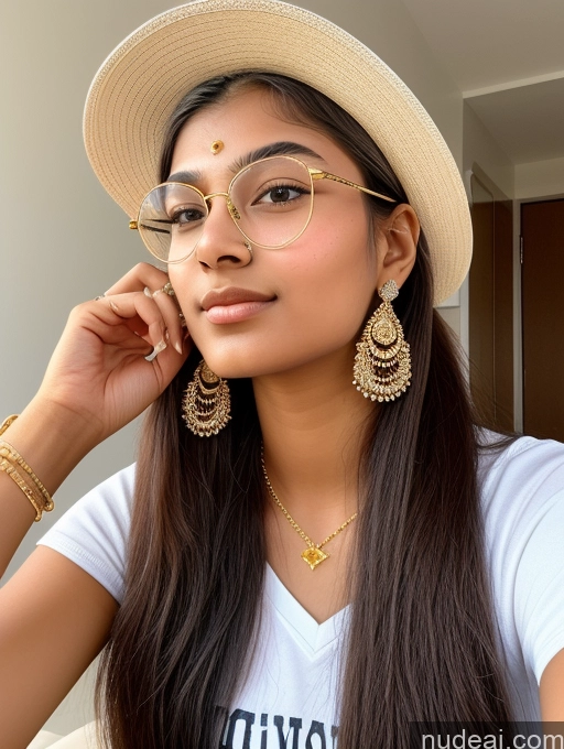 ai nude image of a close up of a woman wearing a hat and glasses pics of Sorority Beautiful 18 Ponytail Indian Diamond Jewelry Gold Jewelry Jewelry Thin Round Glasses Hat