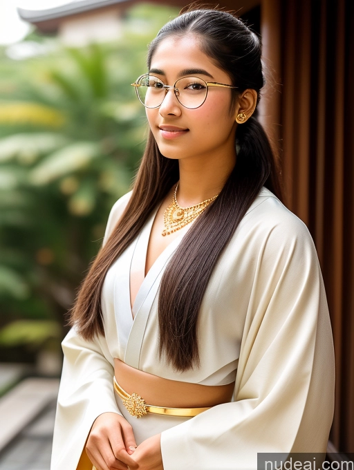 ai nude image of arafed asian woman in white dress and gold jewelry standing outside pics of Sorority Beautiful 18 Ponytail Indian Diamond Jewelry Gold Jewelry Jewelry Thin Round Glasses Kimono