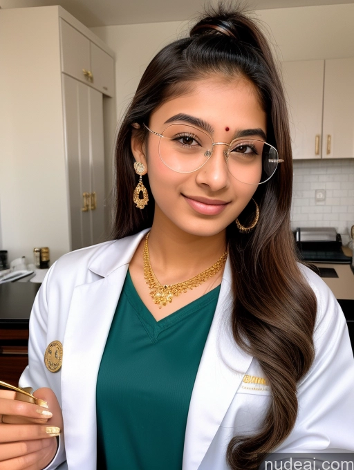 ai nude image of arafed woman in a lab coat holding a chopstick and a chop pics of Sorority Beautiful 18 Ponytail Indian Diamond Jewelry Gold Jewelry Jewelry Thin Round Glasses Lab Coat