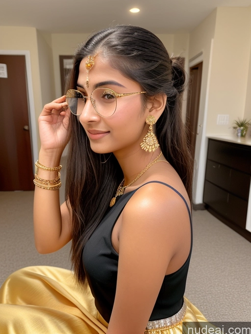 ai nude image of there is a woman in a black and gold dress posing for a picture pics of Sorority Beautiful 18 Ponytail Indian Diamond Jewelry Gold Jewelry Jewelry Thin Round Glasses Long Skirt