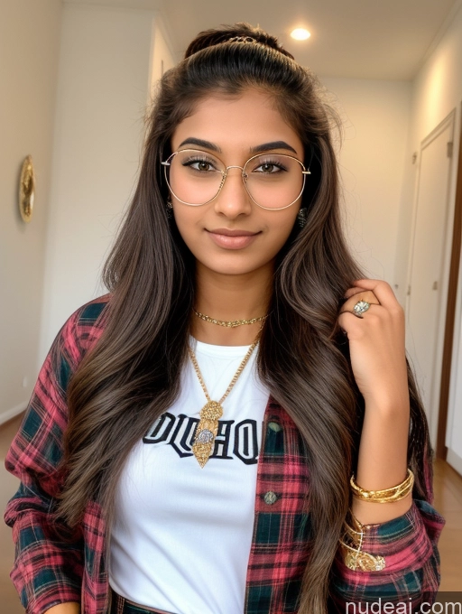 ai nude image of a close up of a woman wearing glasses and a plaid shirt pics of Sorority Beautiful 18 Ponytail Indian Diamond Jewelry Gold Jewelry Jewelry Thin Round Glasses Lumberjack