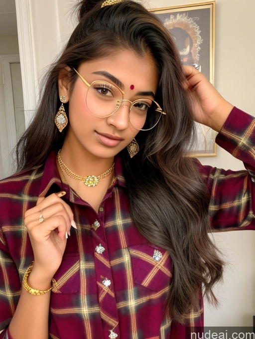 ai nude image of a close up of a woman wearing glasses and a red shirt pics of Sorority Beautiful 18 Ponytail Indian Diamond Jewelry Gold Jewelry Jewelry Thin Round Glasses Lumberjack