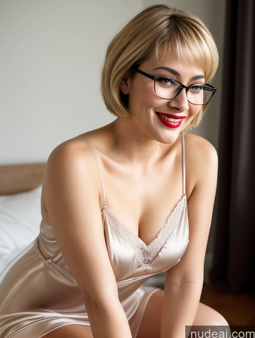 ai nude image of blond woman in glasses sitting on a bed with a white sheet pics of Czech Blonde Short Hair Glasses Fat Busty Short Bedroom Blouse Nightgown Dress Cleavage Transparent Simple 50s Skin Detail (beta) Lipstick Big Hips Happy Sexy Face Chubby Thick Satin Squatting Mini Skirt