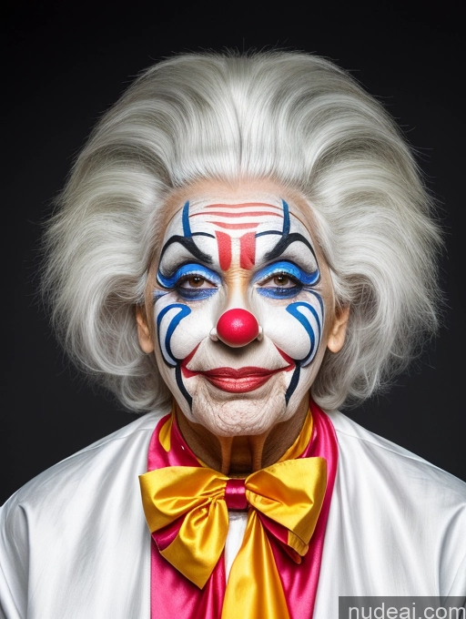 ai nude image of clown with white hair and blue eyes and a red bow tie pics of Long Hair Woman One 70s White Hair Front View Tanned Skin Indian Clown