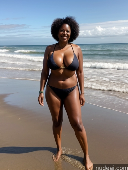 ai nude image of there is a woman in a bikini standing on the beach pics of Milf Perfect Boobs Long Legs Thick Dark Skin 50s Black Hair Curly Hair Black Topless Beach Bikini T-pose