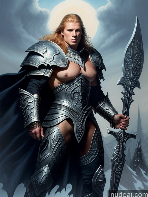 ai nude image of arafed woman in armor holding a sword and a sword pics of One Huge Boobs Lipstick 20s Ginger Scandinavian Front View Art By Boris Vallejo Boris Vallejo Art Style Death Knight Complete Nude Front Facing Full Body Miss Universe Model