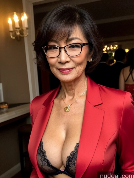 related ai porn images free for Milf Perfect Boobs Beautiful Glasses Perfect Body 70s Pixie Chinese Party Blouse Bra Jacket Stylish Suit Cleavage Dark Lighting Detailed