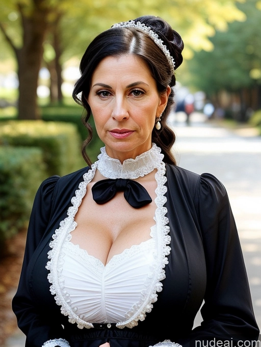 ai nude image of there is a woman in a maid outfit posing for a picture pics of Milf Huge Boobs Skinny Short Pregnant 50s Shocked Ponytail Jewish Dress Victorian Casual Pearl Jewelry Serious Black Hair