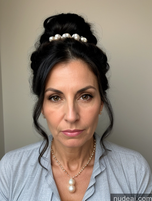 ai nude image of there is a woman with a pearl headband on her head pics of Milf Huge Boobs Skinny Short Pregnant 50s Shocked Ponytail Jewish Dress Victorian Casual Pearl Jewelry Serious Black Hair