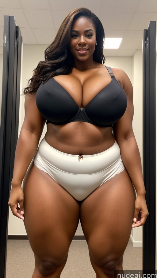 ai nude image of araffe woman in a black bra and white panties posing for a picture pics of Huge Boobs Big Ass Abs Chubby Black Bra Long Hair Muscular Fairer Skin