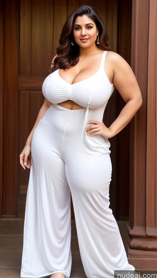 ai nude image of a pregnant woman in a white jumpsuit posing for a picture pics of Huge Boobs Big Ass Abs Chubby Fairer Skin Indian Salwar