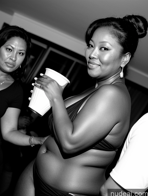 ai nude image of pregnant woman in black and white holding a cup of coffee pics of Milf Hair Bun Asian Dark Skin 30s Black Hair Fat Big Hips Big Ass Bikini Party Black And White