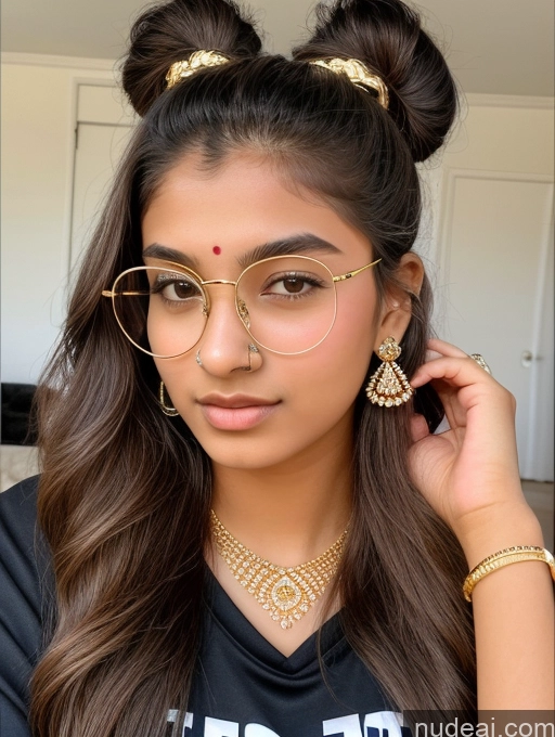 ai nude image of a close up of a woman wearing glasses and a black shirt pics of Sorority Beautiful 18 Ponytail Indian Diamond Jewelry Gold Jewelry Jewelry Thin Round Glasses Hip Hop