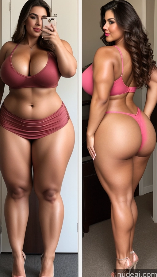 ai nude image of arafed woman in a pink bikini taking a selfie and a picture of herself pics of Huge Boobs Muscular Big Ass Abs Chubby 18 Long Hair Dress Lipstick