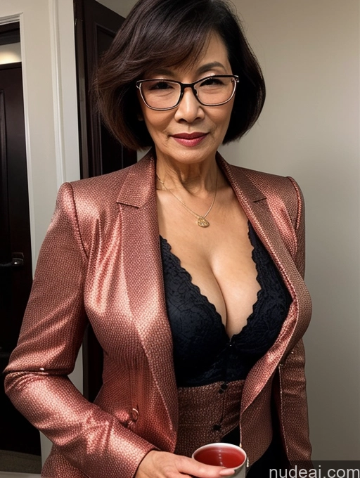 related ai porn images free for Milf Perfect Boobs Beautiful Glasses Perfect Body 70s Pixie Chinese Party Blouse Bra Jacket Stylish Suit Cleavage Dark Lighting Detailed