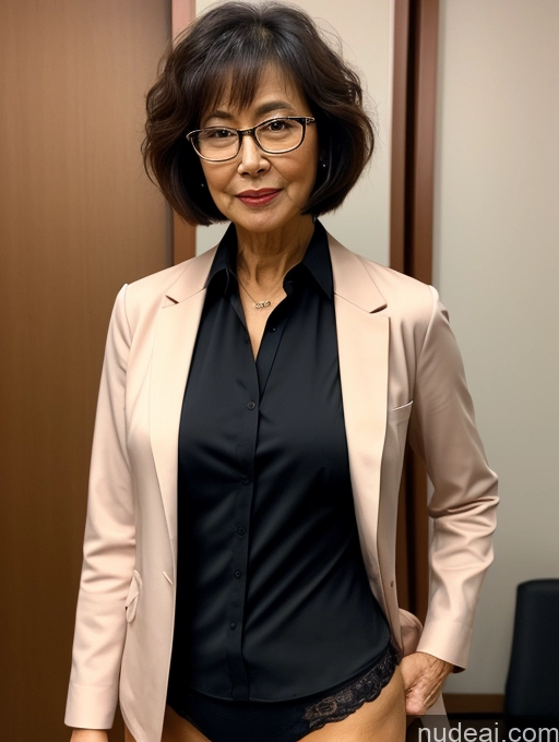 ai nude image of there is a woman in a black shirt and a pink blazer pics of Milf Several Perfect Boobs Beautiful Glasses Perfect Body Pubic Hair Short Hair 70s Japanese Party Blouse Bra Casual Jacket Professor Secretary Shirt Stylish Suit Cleavage Partially Nude Dark Lighting Detailed Sexy Face