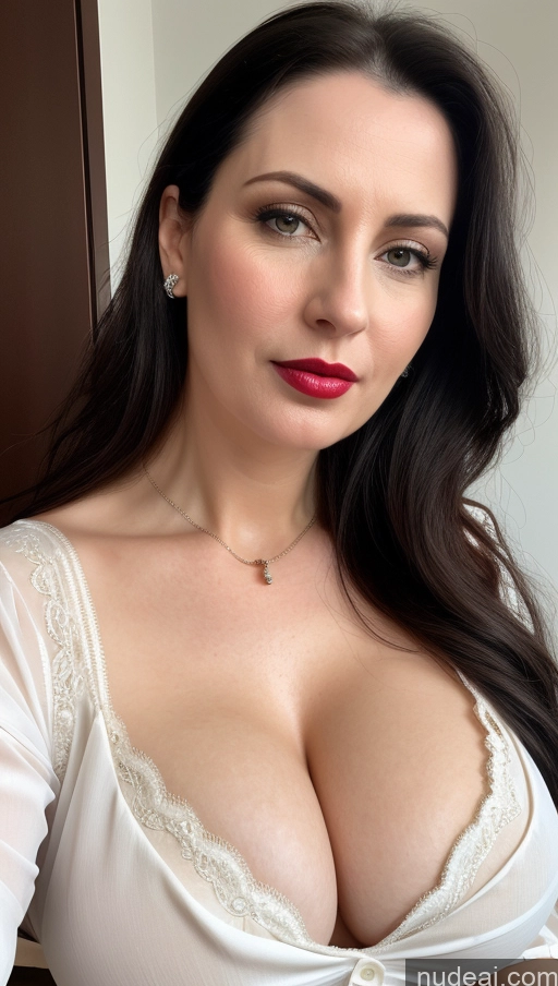 related ai porn images free for Woman One Lipstick Fairer Skin Black Hair Close-up View Simple Detailed Slicked Indian 40s Busty Perfect Boobs Blouse Cleavage