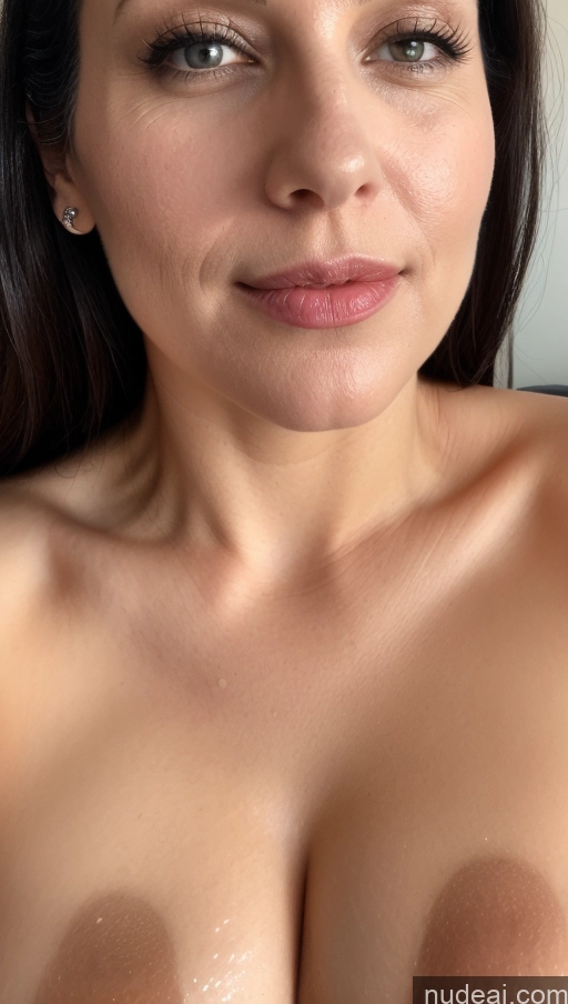 ai nude image of a close up of a woman with a big breast posing for a picture pics of Woman One Lipstick Fairer Skin Black Hair Slicked Indian Simple Detailed Beautiful Busty Perfect Boobs 50s Cumshot Close-up View