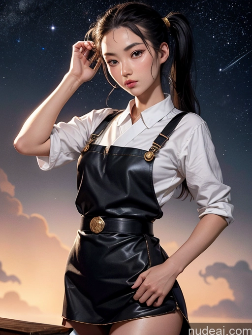 ai nude image of there is a woman in a short black dress posing for a picture pics of Woman Several Small Tits Beautiful Small Ass Skinny Long Legs Tall Pubic Hair 18 Serious Pigtails Japanese Front View Black Hair Gold Jewelry Apron Stargazing