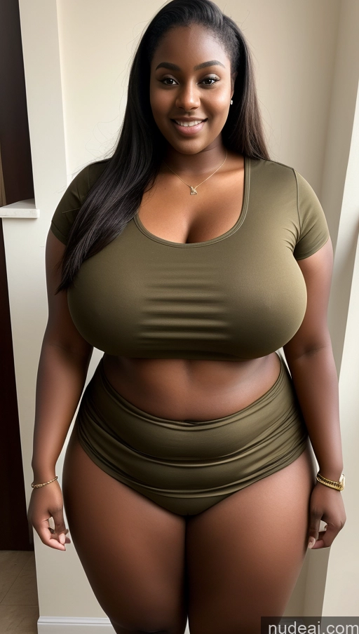 ai nude image of araffe woman in a green top and a tan skirt posing for a picture pics of Huge Boobs Muscular Big Ass Abs Chubby 18 Straight Ethiopian Blouse