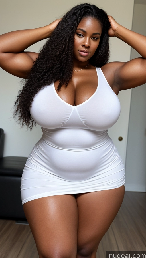 ai nude image of araffe woman in a white dress posing for a picture pics of Huge Boobs Muscular Big Ass Abs Chubby Fairer Skin 18 Long Hair Dress African