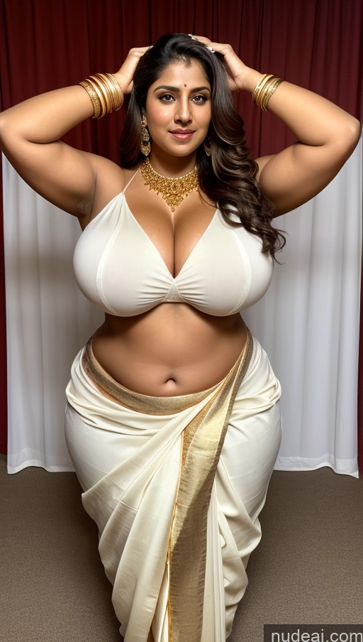 ai nude image of a pregnant woman in a white sari posing for a picture pics of Huge Boobs Big Ass Abs Chubby Fairer Skin Long Hair Indian Sari Gold Jewelry