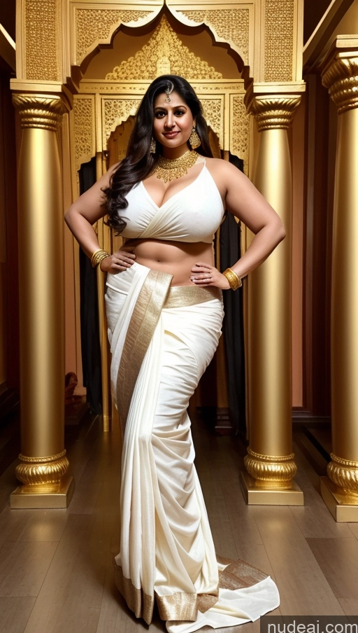 ai nude image of a woman in a white sari posing for a picture pics of Huge Boobs Big Ass Abs Chubby Fairer Skin Long Hair Indian Sari Gold Jewelry