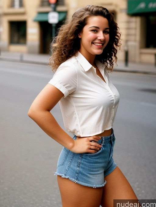 related ai porn images free for Woman One 18 Happy Brunette Curly Hair French Film Photo Street Side View Short Shorts Shirt Fat