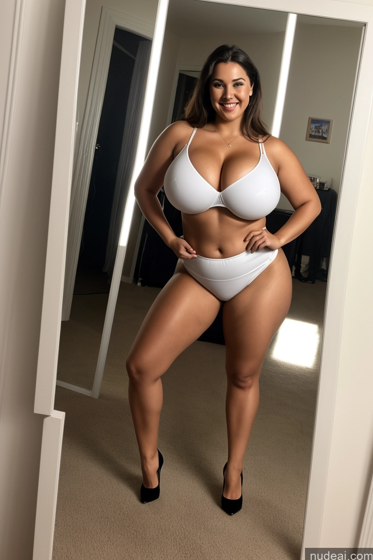 ai nude image of araffe woman in a white bikini posing in a mirror pics of Woman Chubby Huge Boobs 20s Happy Brunette Long Hair Spanish Mirror Selfie Front View Sports Bra Bright Lighting Party Yoga Pants High Heels Cumshot Big Ass Partially Nude