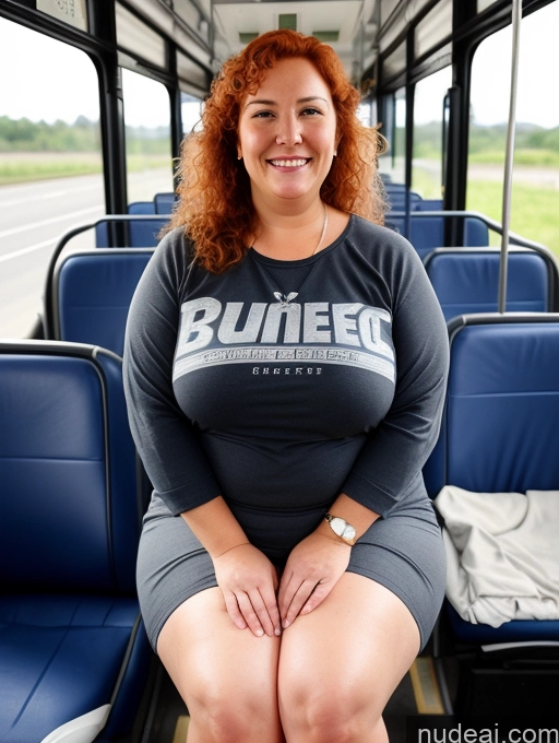 ai nude image of arafed woman sitting on a bus seat with her legs crossed pics of Milf Chubby Thick Happy Ginger Messy White Skin Detail (beta) Bus Front View Casual Detailed Sexy Face T-pose