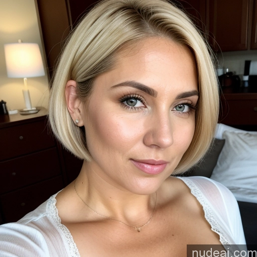 ai nude image of blond woman with a white top and necklace posing for a picture pics of Chubby Serious Blonde White Front View Cumshot Blouse Bright Lighting Detailed Skin Detail (beta) Short Hair Small Tits Thick Milf 30s