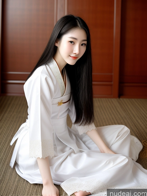 ai nude image of arafed asian woman in white dress sitting on the floor pics of Beautiful Skinny Fairer Skin 18 Black Hair Long Hair Korean Spreading Legs Traditional