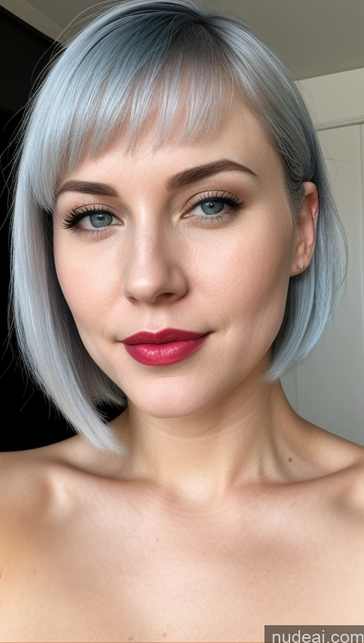 related ai porn images free for Woman One Huge Boobs Beautiful Lipstick Fairer Skin 30s Bobcut Close-up View Simple Detailed White Blue Hair Face Mask