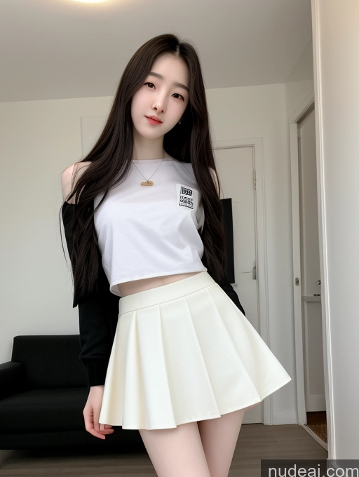 ai nude image of araffed asian woman in a white skirt and black top pics of Spreading Legs Korean Long Hair Black Hair 18 Fairer Skin Beautiful Skinny Two Mini Skirt