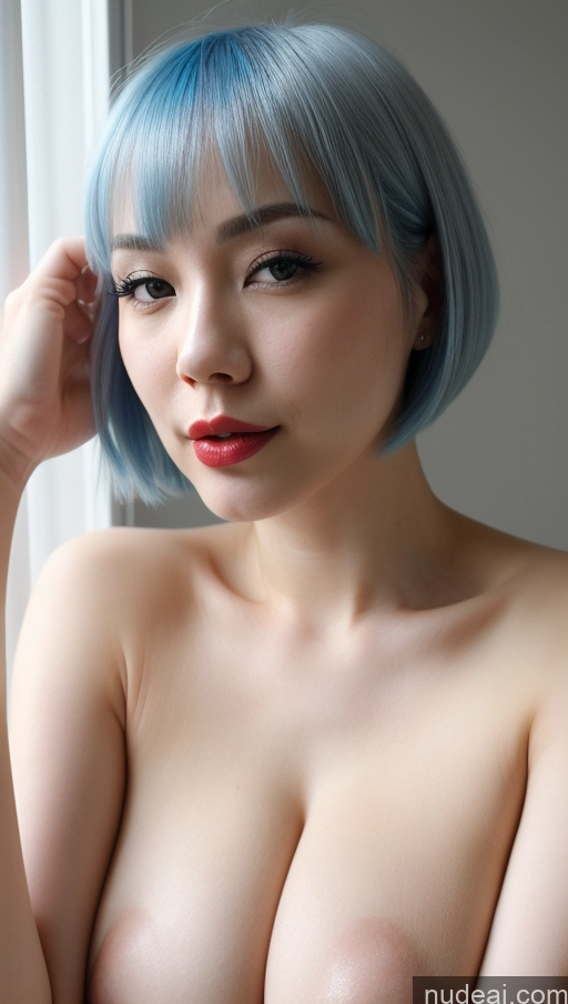 related ai porn images free for Woman One Beautiful Lipstick Fairer Skin Bobcut Simple Detailed Blue Hair Close-up View Asian Huge Boobs 20s