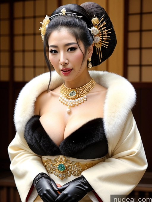 ai nude image of araffe woman in a white dress and black gloves posing for a picture pics of Perfect Boobs Big Hips Oiled Body Perfect Body Ahegao Ponytail Japanese Onsen Dress Gloves Cleavage Diamond Jewelry Gold Jewelry Jewelry Pearl Jewelry Fur Black Hair 40s Geisha